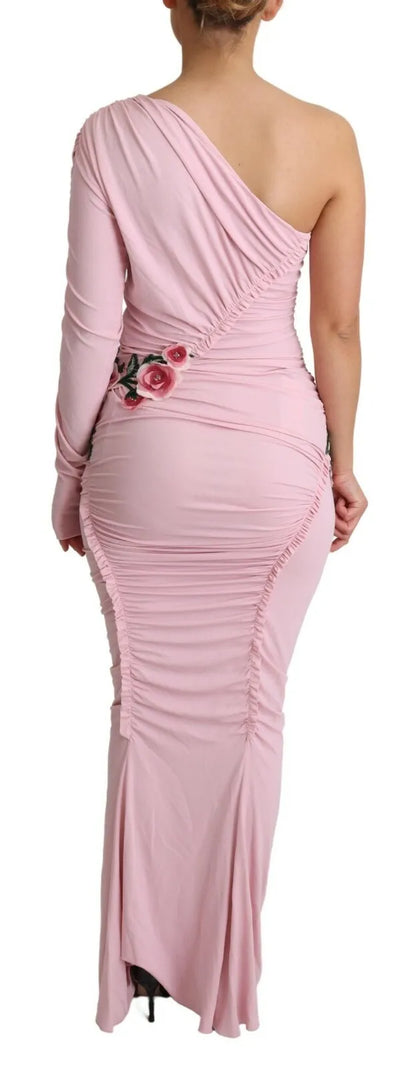  - Pink Flower Embellished One Shoulder Dress