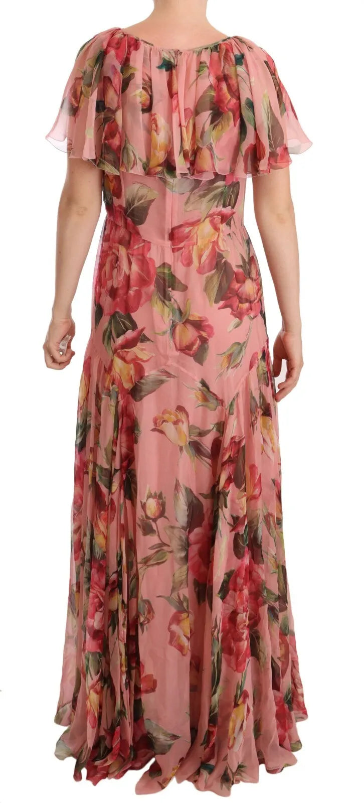  - Pink Silk Floral Print Layered Maxi Dress