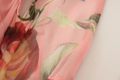  - Pink Silk Floral Print Layered Maxi Dress