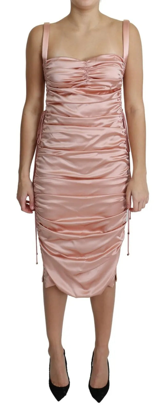  - Pink Spaghetti Strap Bodycon Midi Dress