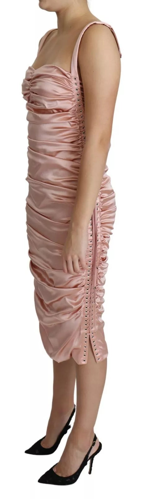 Pink Spaghetti Strap Bodycon Midi Dress