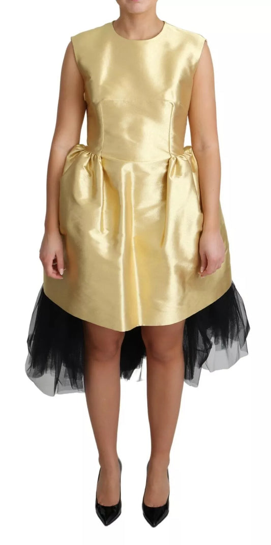  - Gold Polyester Sleeveless A-line Tulle Dress