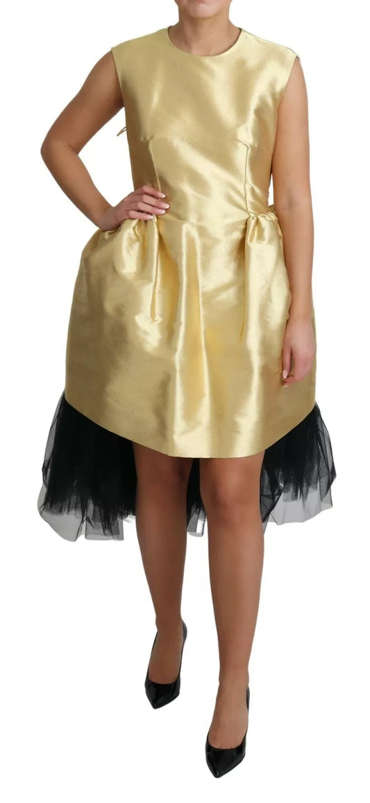  - Polyester Gold Sleeveless A-line Tulle Dress