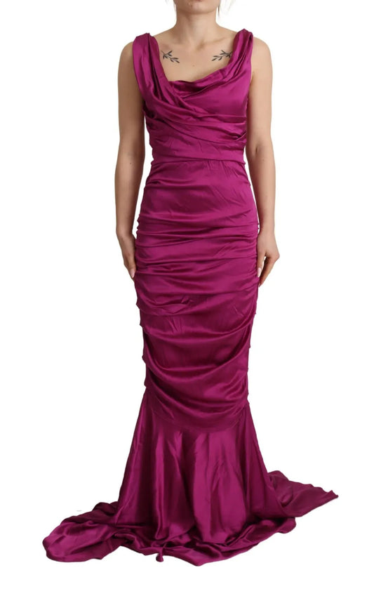  - Sheath Mermaid Fuchsia Silk Stretch Gown Dress