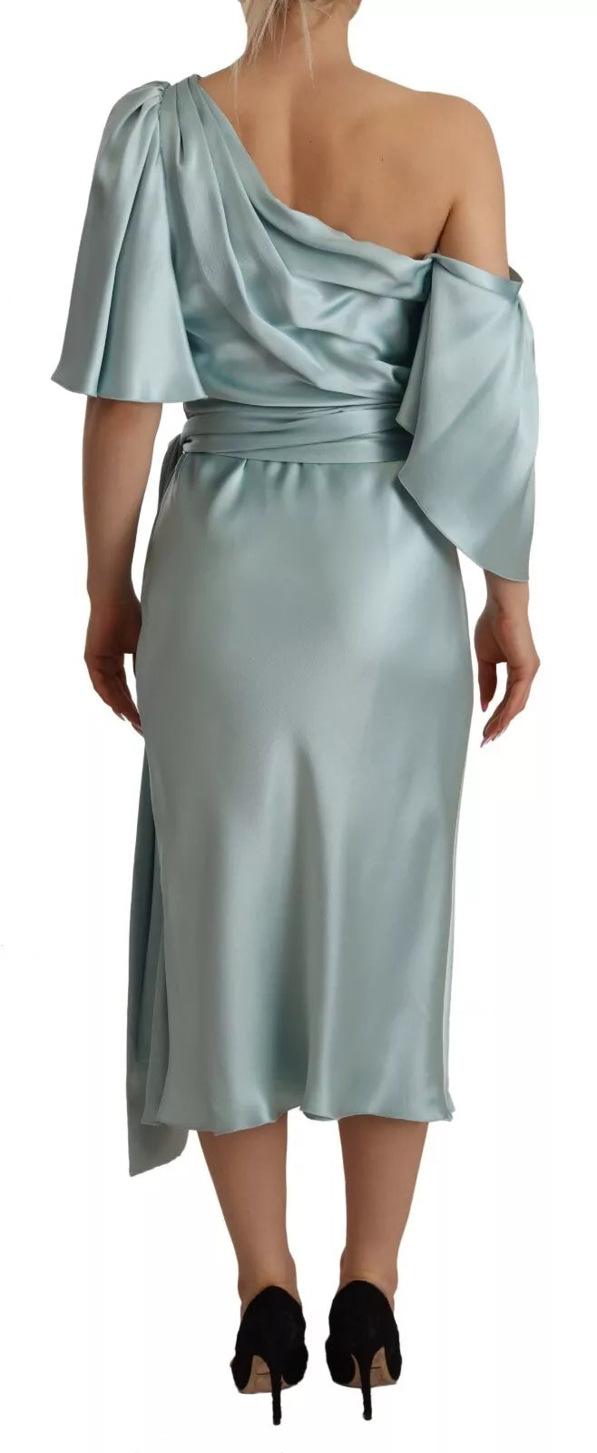  - Silk Mint Green Fit Cut One Shoulder Midi Dress