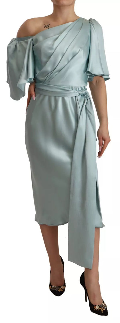  - Silk Mint Green Fit Cut One Shoulder Midi Dress