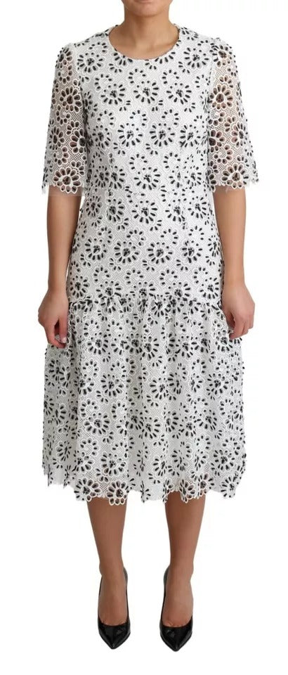  - White Cutout Design Polyester A-line Midi Dress