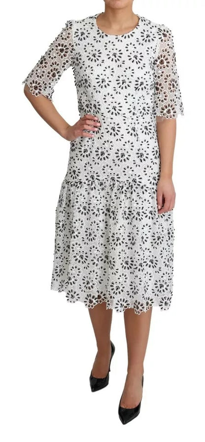  - White Cutout Design Polyester A-line Midi Dress