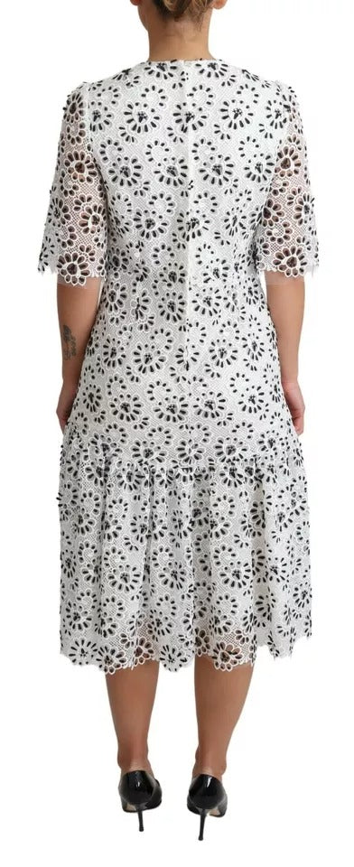  - White Cutout Design Polyester A-line Midi Dress