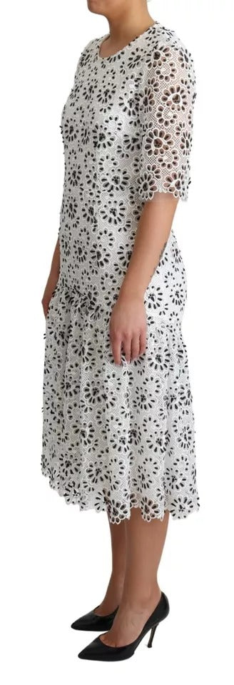  - White Cutout Design Polyester A-line Midi Dress