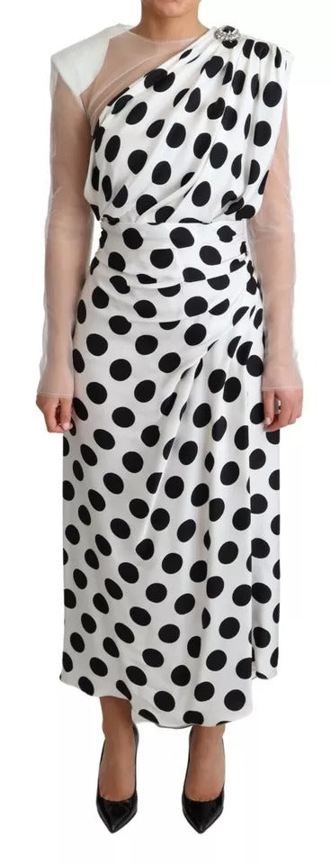  - White Polka Dots Crystal One Shoulder Dress