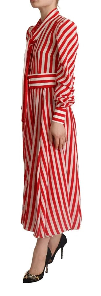  - White Red Silk A-Line Shift Gown Maxi Dress