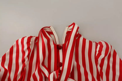 White Red Silk A-Line Shift Gown Maxi Dress