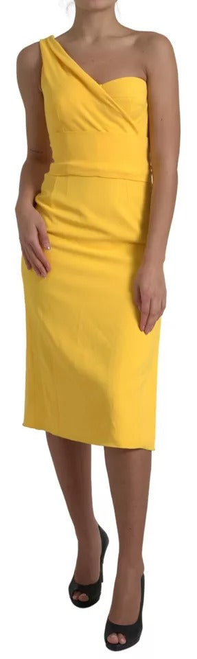  - Yellow One Shoulder Side Slit Midi Dress