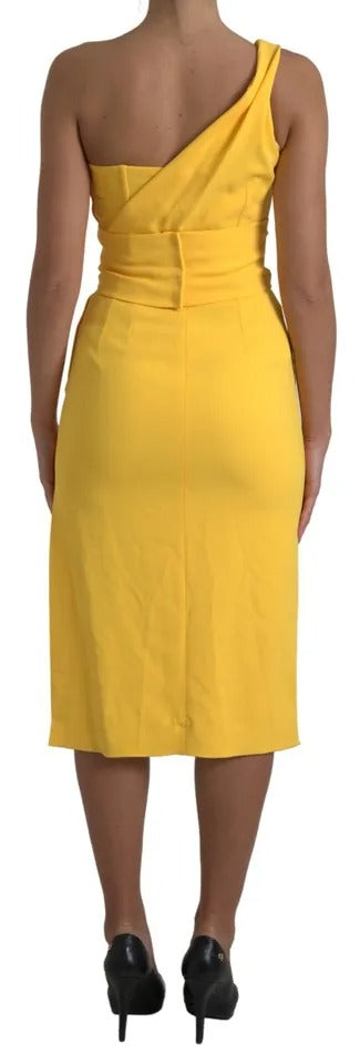  - Yellow One Shoulder Side Slit Midi Dress