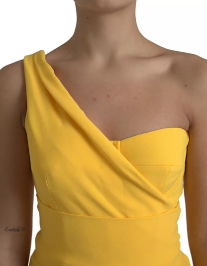  - Yellow One Shoulder Side Slit Midi Dress