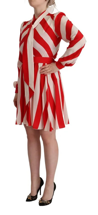  - White Red Silk A-Line Shift Gown Mini Dress