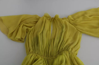  - Yellow Shift A-line Silk Gown Dress