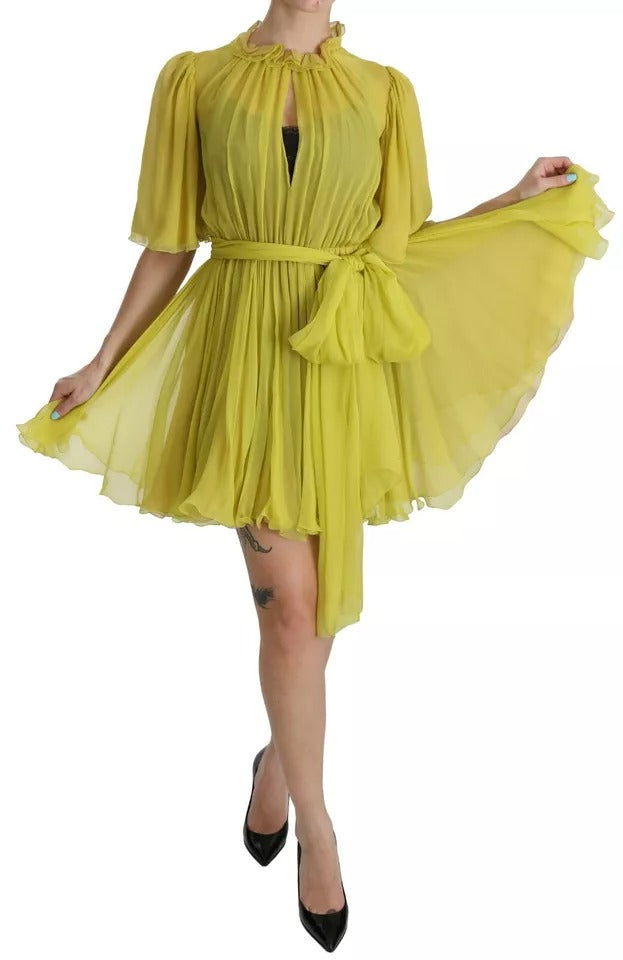  - Yellow Shift A-line Silk Gown Dress