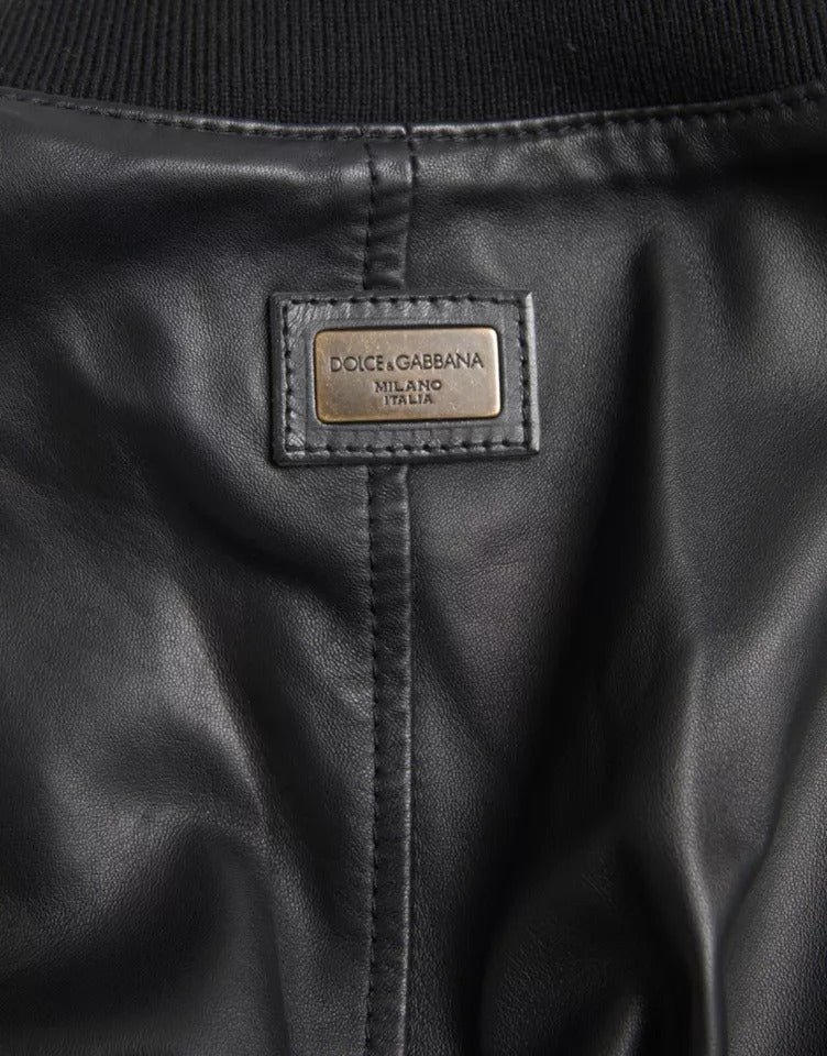  - Black Bomber Leather Full Zip Biker Blouson Jacket