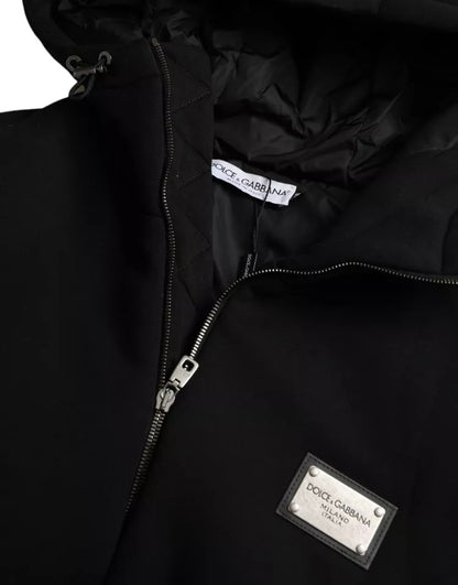  - Black Cotton Hooded Logo Bomber Jacket