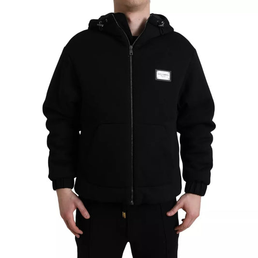  - Black Cotton Hooded Logo Bomber Jacket