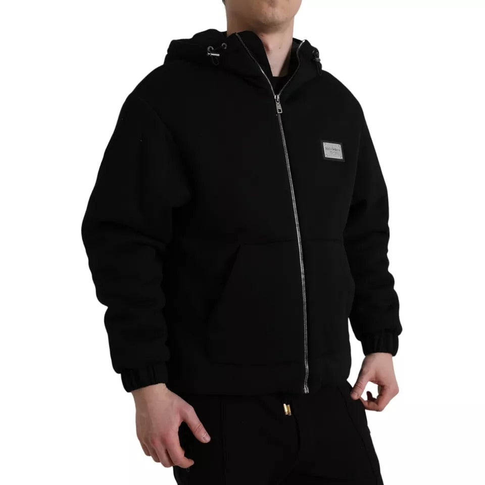  - Black Cotton Hooded Logo Bomber Jacket