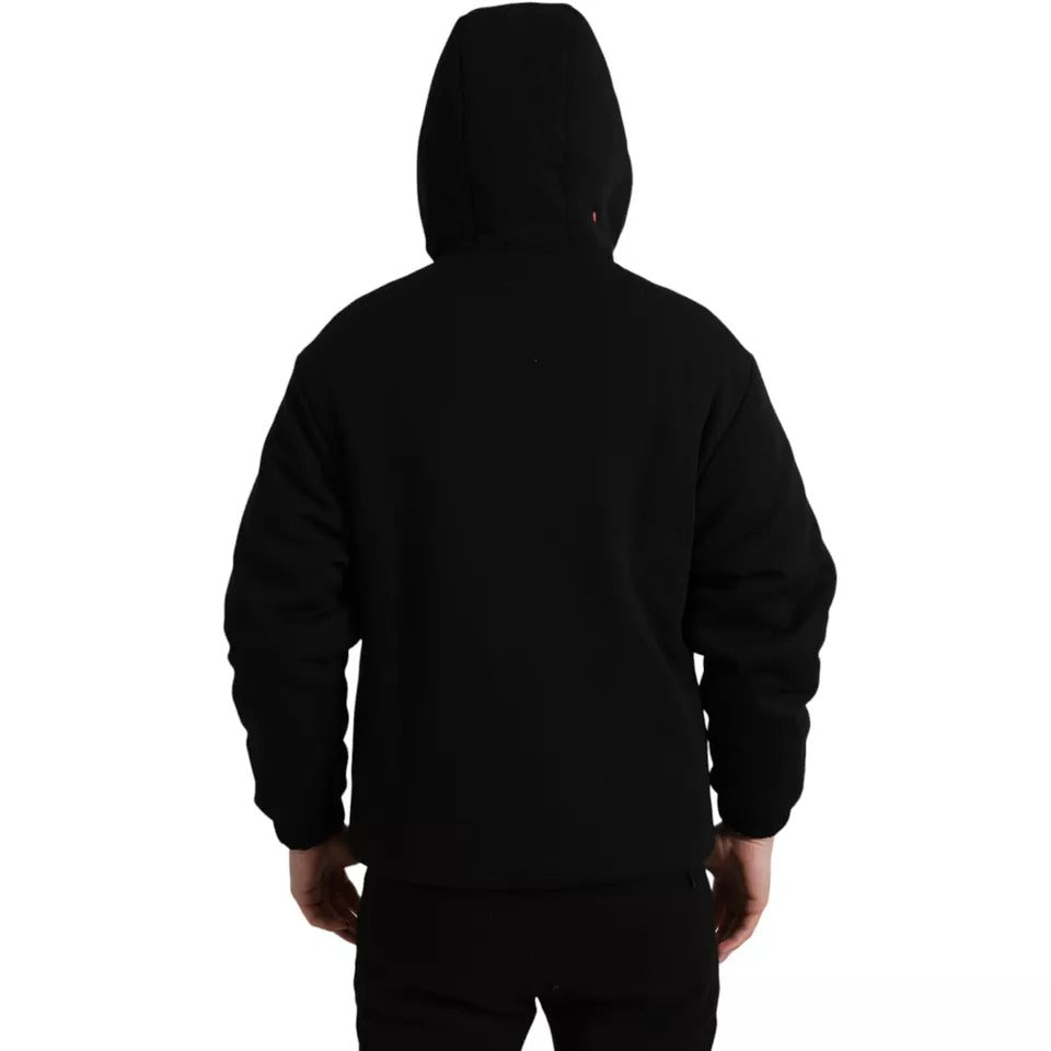  - Black Cotton Hooded Logo Bomber Jacket