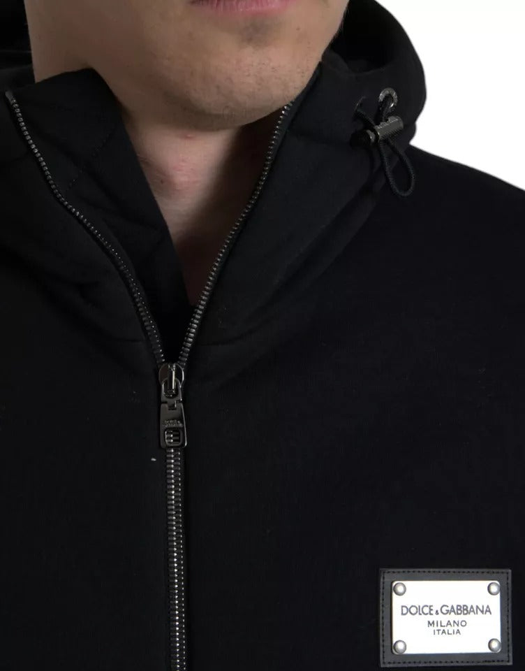  - Black Cotton Hooded Logo Bomber Jacket