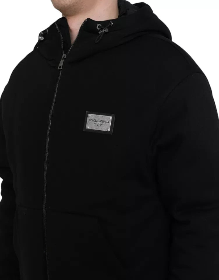  - Black Cotton Hooded Logo Bomber Jacket