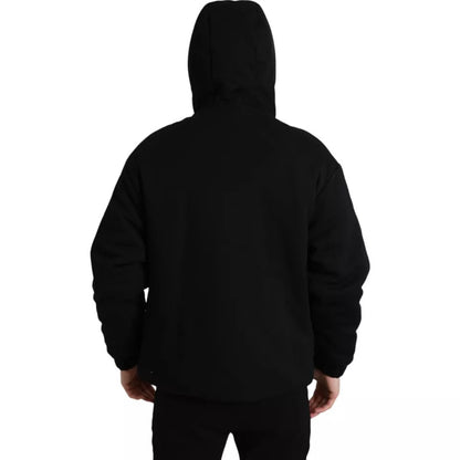  - Black Cotton Hooded Logo Bomber Jacket