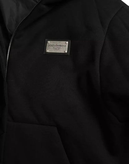  - Black Cotton Hooded Logo Bomber Jacket