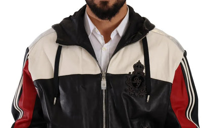  - Black Leather Hooded Blouson Jacket