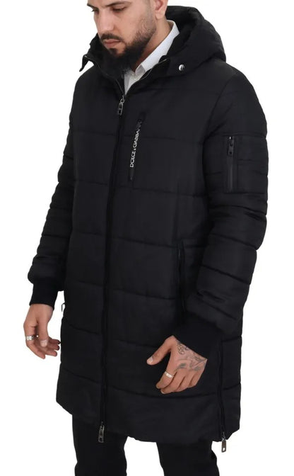  - Black Nylon Hooded Parka Coat Winter Jacket