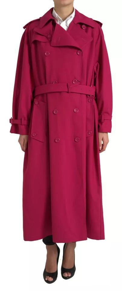  - Dark Pink Double Breasted Trench Coat Jacket