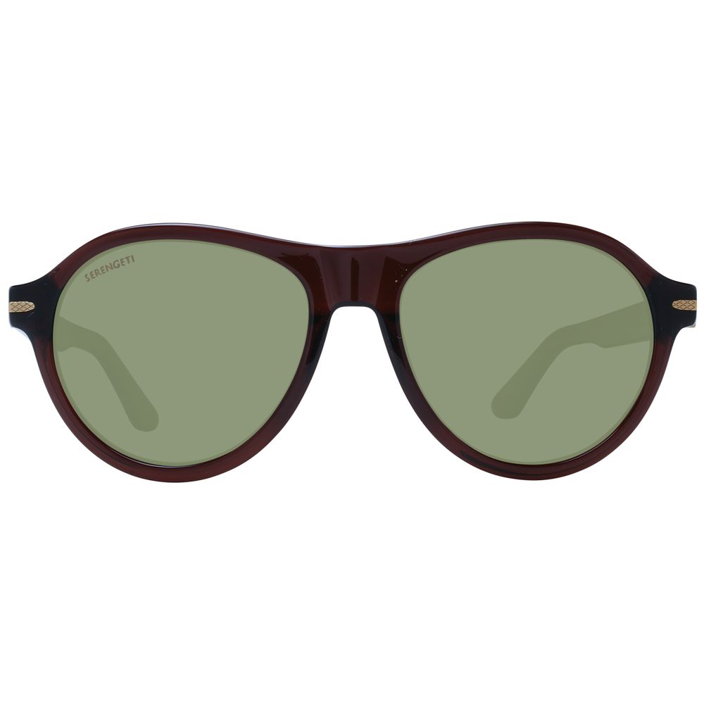 Serengeti Brown Men’s Sunglasses – Brown Full-Rim Frame with Green Polarized Lenses, 56mm