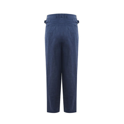  - Elegant Linen Blue Trousers for Men