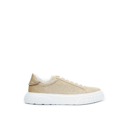  - Elegant Gold Leather Sneakers