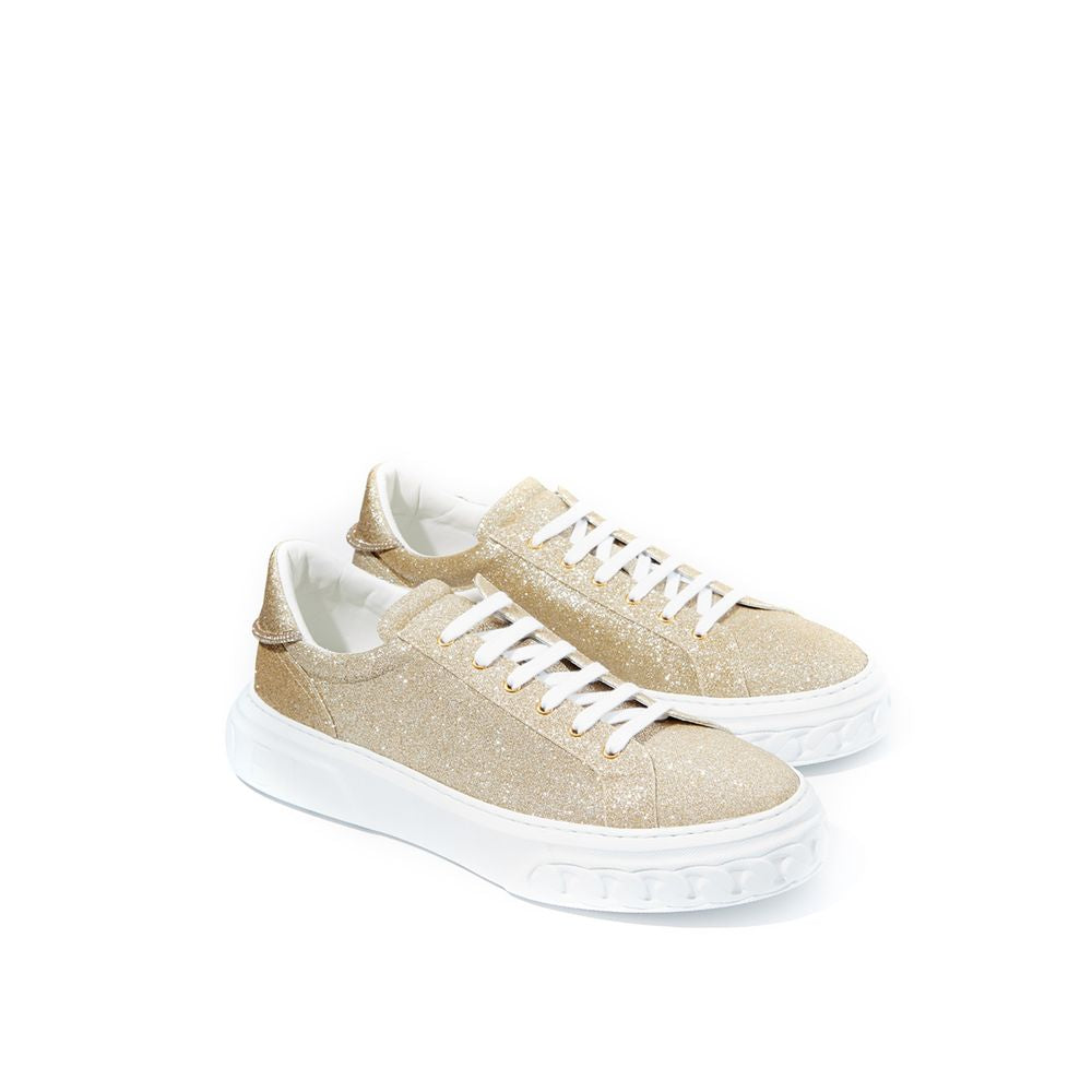  - Elegant Gold Leather Sneakers