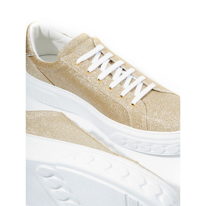  - Elegant Gold Leather Sneakers