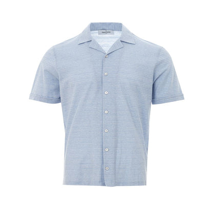  - Elegant Light Blue Linen-Cotton Men's Shirt