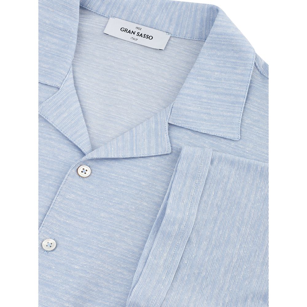  - Elegant Light Blue Linen-Cotton Men's Shirt