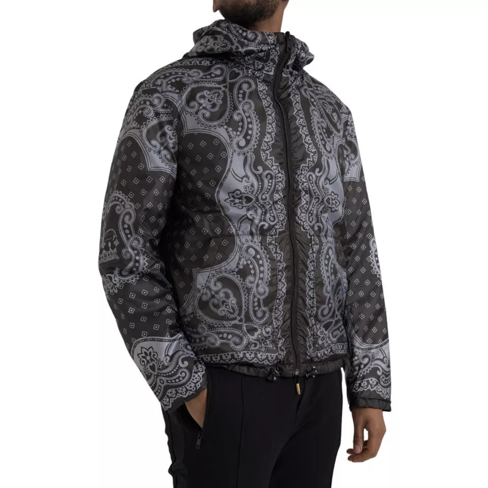  - Gray Bandana Hooded Full Zip Bomber Jacket