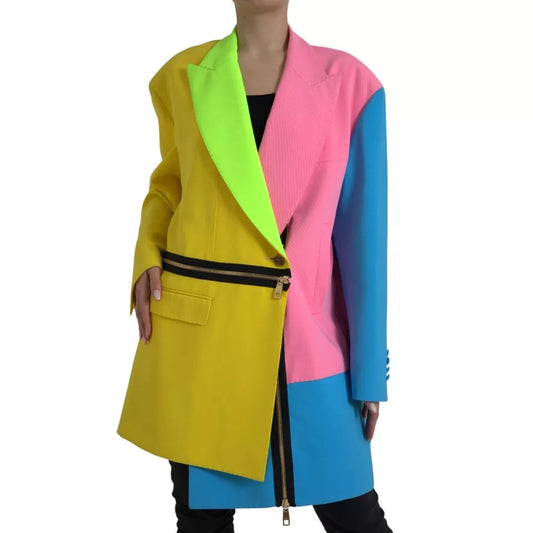  - Multicolor Patchwork Peak Lapel Coat Jacket