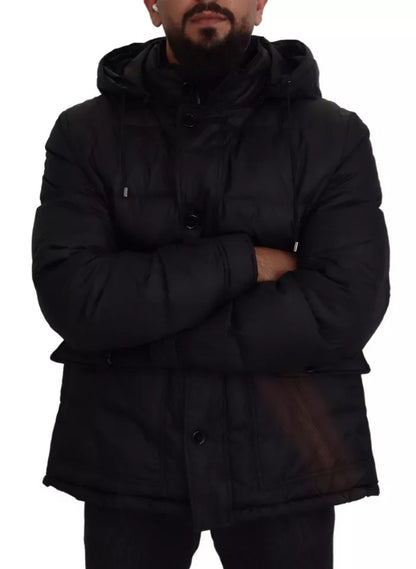  - Black Polyester Hooded Parka Coat Winter Jacket