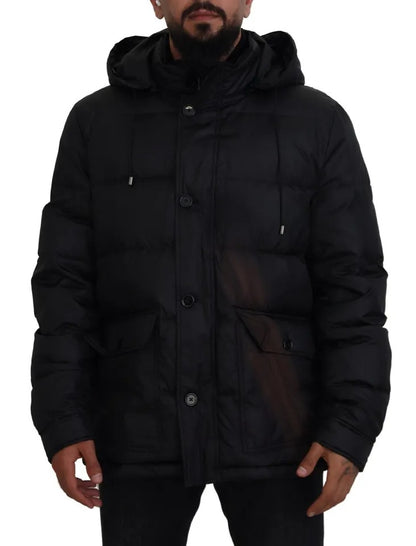  - Black Polyester Hooded Parka Coat Winter Jacket