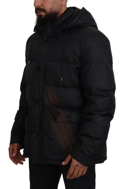  - Black Polyester Hooded Parka Coat Winter Jacket