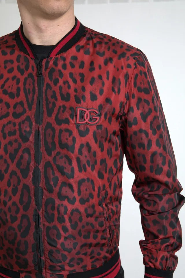  - Red Leopard Bomber Short Coat Jacket