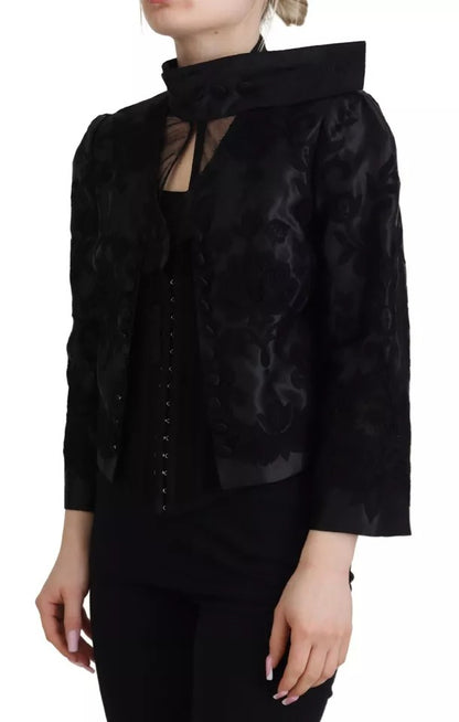  - Black Lace Sheer Corset Organza Silk Jacket