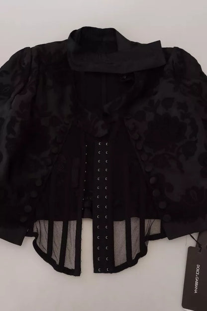  - Black Lace Sheer Corset Organza Silk Jacket